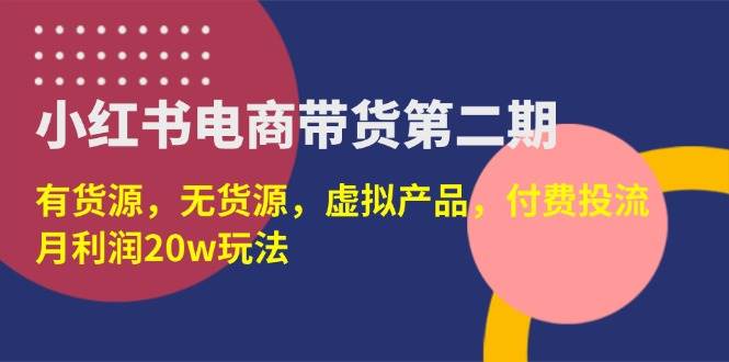 (14186期)小红书电商带货第二期,有货源,无货源,虚拟产品,付费投流,月利润20w-网赚副业网