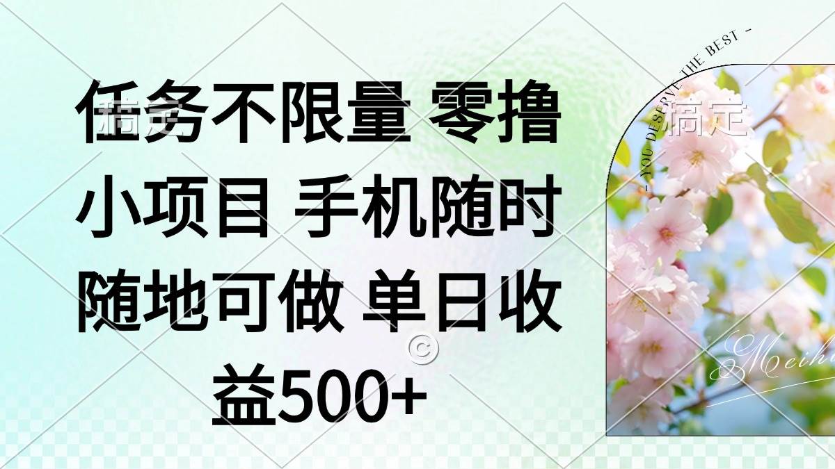 （14391期）零撸小项目 手机随时可做 任务不限量 单日收益500＋-网赚副业网