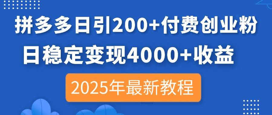 (14217期)拼多多日引200+付费创业粉,日稳定变现4000+收益,2025年最新教程-网赚副业网