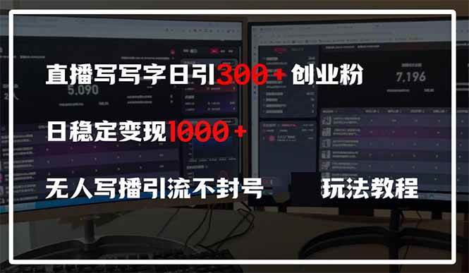 (14412期)直播写写字日引300+创业粉,日稳定变现600+无人写播引流不封号,玩法教程-网赚副业网