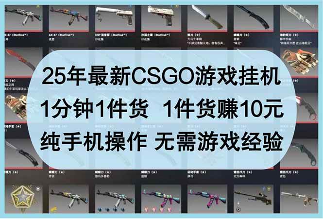 (14439期)25年最新CSGO游戏挂机,1分钟1件货,1件货赚10元 纯手机操作 无需游戏经验-网赚副业网