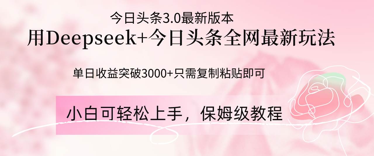 (14452期)Deepseek结合今日头条全网最新玩法,单日收益突破3000+,只需要简单的...-网赚副业网
