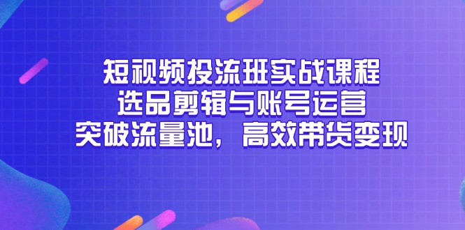 (14868期)短视频投流班实战课程,选品剪辑与账号运营,突破流量池,高效带货变现-网赚副业网
