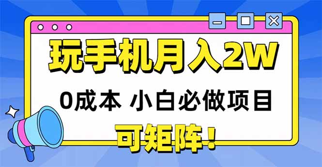 （14879期）玩玩手机月入20000+，0成本小白必做项目，可矩阵-网赚副业网