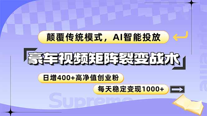 (14903期)豪车视频矩阵裂变战术,颠覆传统模式,AI智能投放,日增400+高净值创业...-网赚副业网