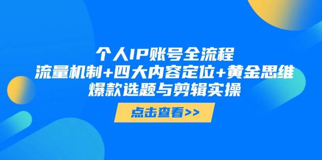 (14667期)个人IP账号全流程:流量机制+四大内容定位+黄金思维, 爆款选题与剪辑实操-网赚副业网