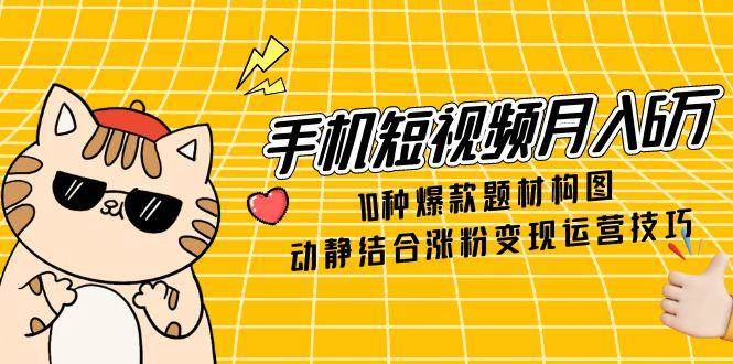 （14791期）手机短视频月入6万，10种爆款题材构图，动静结合涨粉变现运营技巧-网赚副业网