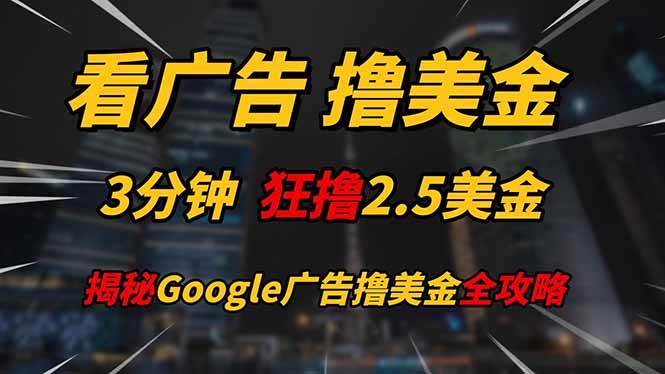(14701期)看广告,撸美金!!3分钟赚2.5美金!!日入200美金不是梦!揭秘Google...-网赚副业网
