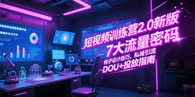 (15255期)短视频训练营2.0新版,7大流量密码/钩子设计技巧/私域引流/DOU+投放指南-网赚副业网