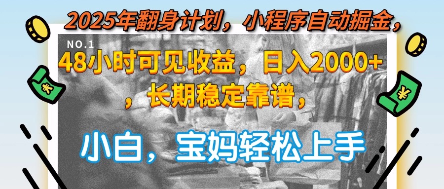 (15082期)2025年翻身计划,小程序自动掘金48小时可见收益,日入2000+,长期稳定...-网赚副业网