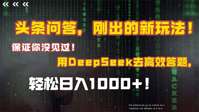 (15217期)头条问答,刚出的新玩法!保证你没见过!结合Deepseek高效答题,日入1000+-网赚副业网
