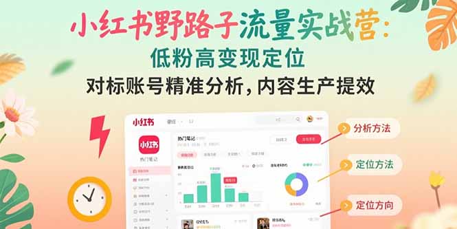 （15423期）小红书野路子流量实战营：低粉高变现定位 对标账号精准分析 内容生产提效-网赚副业网
