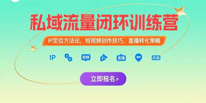 (15396期)私域流量闭环训练营:IP定位方法论,短视频创作技巧,直播转化策略-网赚副业网