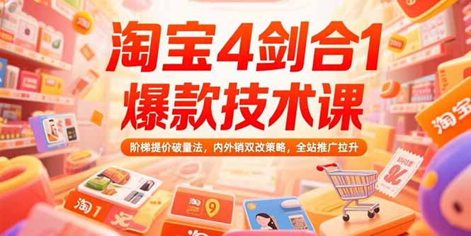 (15415期)淘宝4剑合1爆款技术课73期:阶梯提价破量法,内外销双改策略 全站推广拉升-网赚副业网