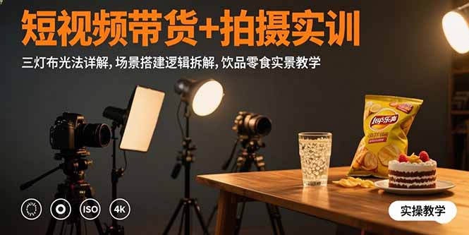 （15540期）短视频带货+拍摄实训：三灯布光法详解,场景搭建逻辑拆解,饮品零食实景教学-网赚副业网
