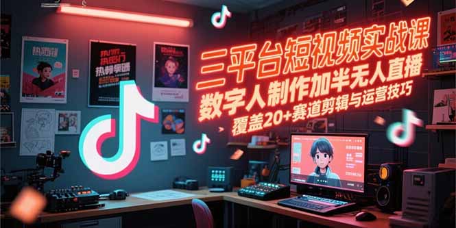 (15265期)三平台短视频实战课,数字人制作加半无人直播,覆盖20+赛道剪辑与运营技巧-网赚副业网