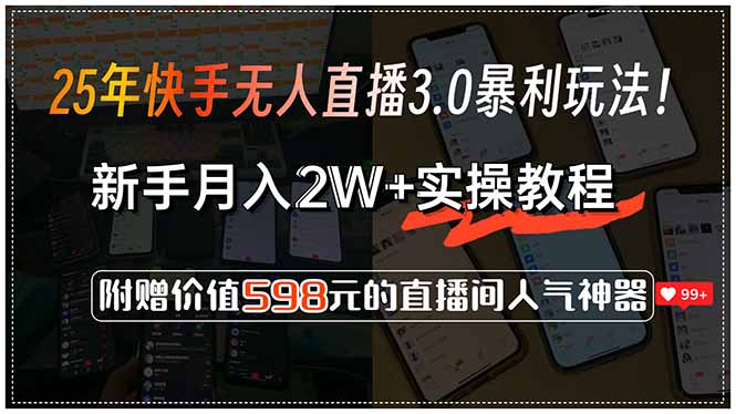 (15335期)25年快手无人直播3.0暴利玩法!,新手月入2W+实操教程,附赠价值598元...-网赚副业网