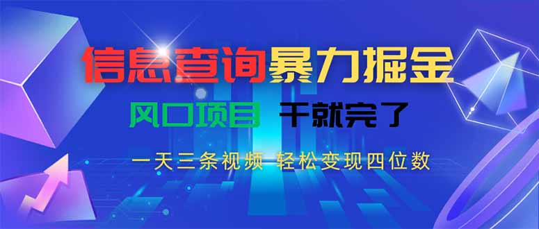 (15516期)信息查询暴力掘金,一天三条视频 轻松变现四位数,风口项目干就完了-网赚副业网