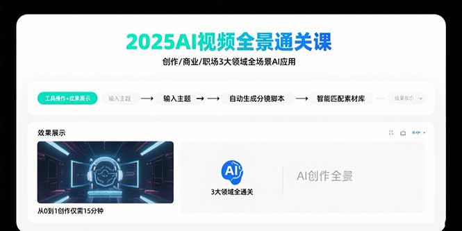 （15762期）2025AI视频全景通关课：涵盖创作/商业/职场3大领域  掌握AI全场景应用-网赚副业网