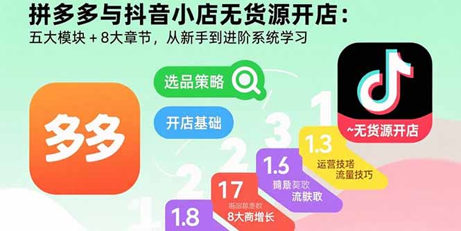 (15805期)拼多多与抖音小店无货源开店:五大模块+8大章节,从新手到进阶系统学习-网赚副业网