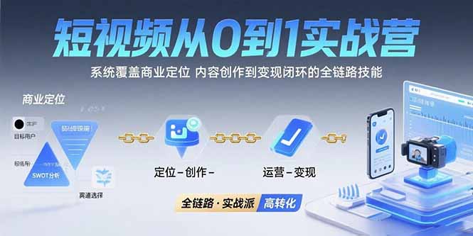 （15570期）短视频从0到1的实战营：系统覆盖商业定位,内容创作到变现闭环的全链路技能-网赚副业网