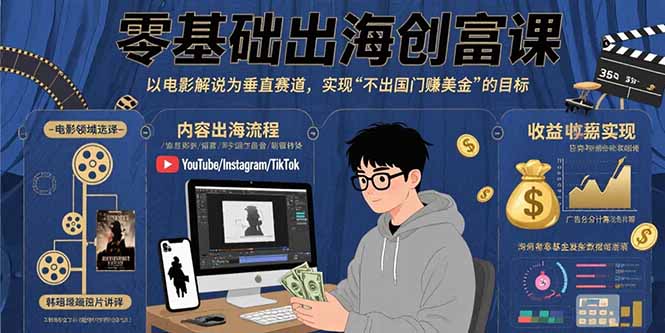 (15709期)零基础出海创富课:以电影解说为垂直赛道,实现不出国门赚美金的目标-网赚副业网