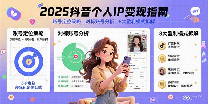 (15711期)2025抖音个人IP变现指南,账号定位策略,对标账号分析,8大盈利模式拆解-网赚副业网