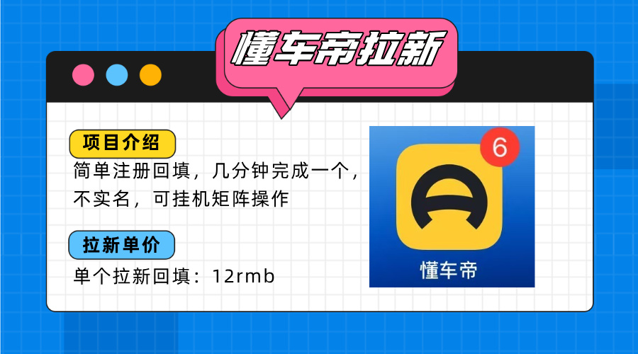 (15661期)懂车帝邪修拉新玩法,简单注册回填,不sm,单个拉新12rmb,轻松日入200+-网赚副业网