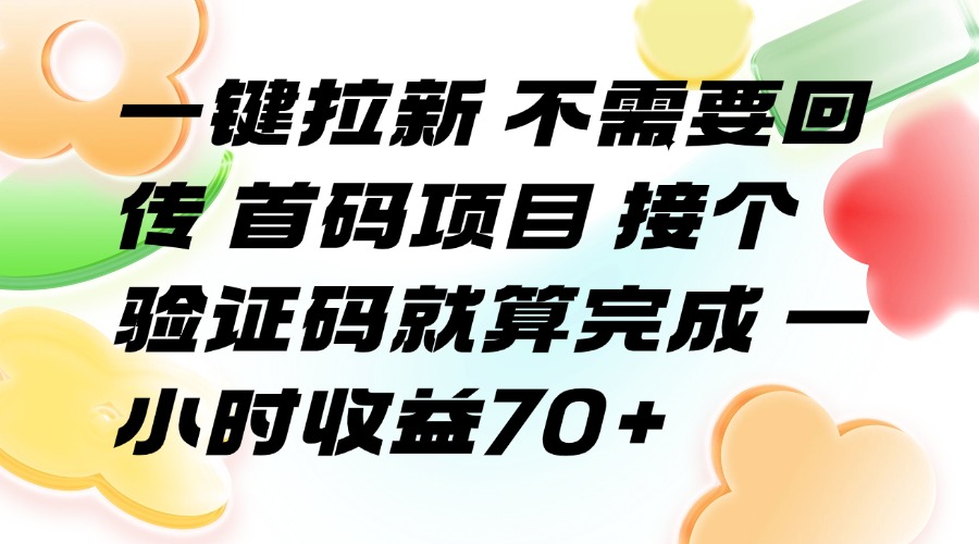 (15588期)一键拉新 不需要回传 首码项目 接个验证码就算完成 一小时收益70+-网赚副业网
