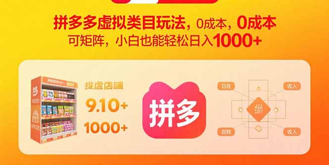 (15943期)拼多多虚拟类目玩法,0成本,可矩阵,小白也能轻松日入1000+-网赚副业网