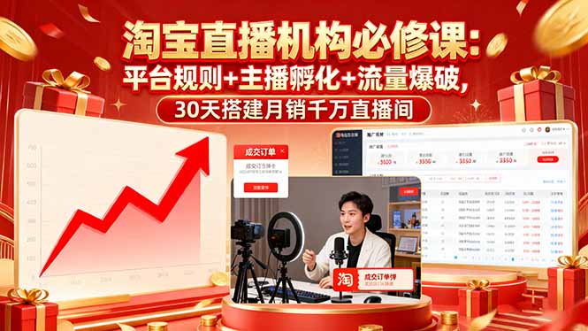 (16087期)淘宝直播机构必修课:平台规则/主播孵化/流量爆破,30天搭建月销千万直播间-网赚副业网