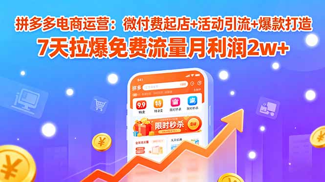 (15960期)拼多多电商运营:微付费起店+活动引流+爆款打造 7天拉爆免费流量月利润2w+-网赚副业网