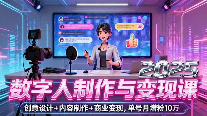 (16032期)2025数字人制作与变现课,创意设计+内容制作+商业变现,单号月增粉10万+-网赚副业网
