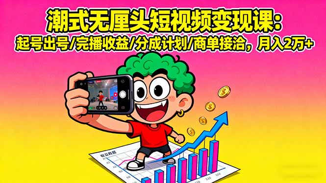 (16023期)潮式无厘头短视频变现课:起号出号/完播收益/分成计划/商单接洽,月入2万+-网赚副业网