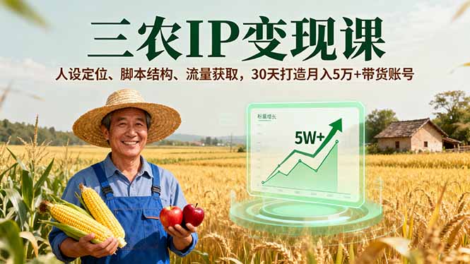 (16044期)三农IP变现课,人设定位、脚本结构、流量获取,30天打造月入5万+带货账号-网赚副业网