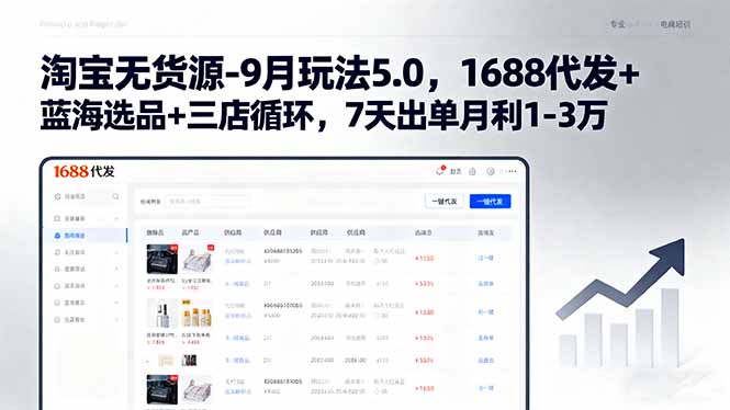 (15972期)淘宝无货源-9月玩法5.0,1688代发+蓝海选品+三店循环,7天出单月利1-3万-网赚副业网