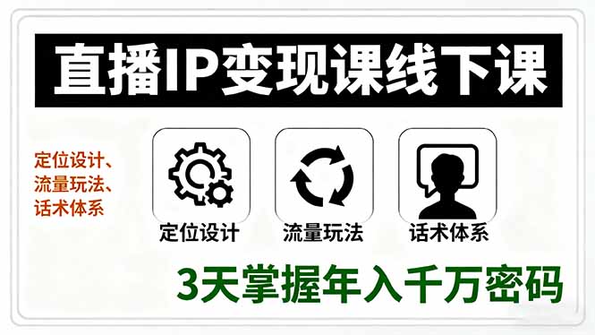 (16065期)直播IP变现课线下课,定位设计、流量玩法、话术体系,3天掌握年入千万密码-网赚副业网