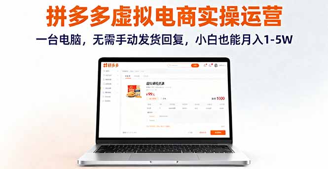 (16138期)拼多多虚拟电商实操运营,一台电脑,无需手动发货回复,小白也能月入1-5W-网赚副业网