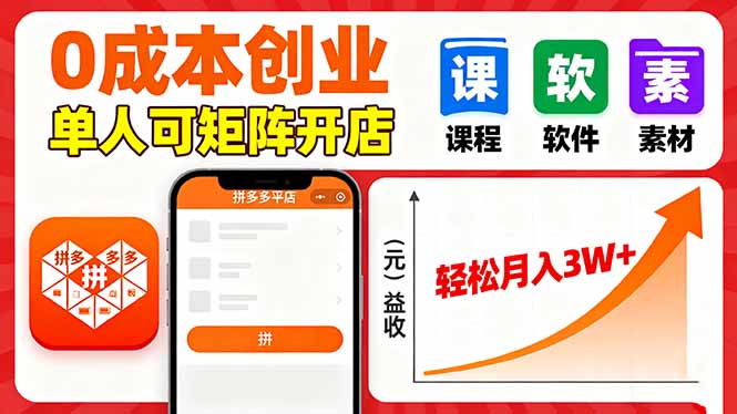 (16047期)拼多多虚拟电商,0成本,单人可矩阵开店,轻松月入3W+-网赚副业网