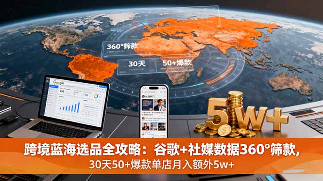 (16106期)跨境蓝海选品全攻略:谷歌+社媒数据360°筛款,30天50+爆款单店月入额外5w+-网赚副业网
