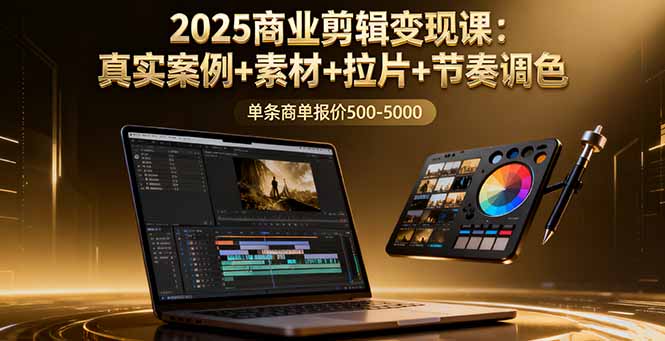 (16130期)2025商业剪辑变现课:真实案例+素材+拉片+节奏调色,单条商单报价500-5000-网赚副业网