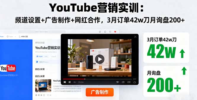 (16107期)YouTube营销实训:频道设置+广告制作+网红合作,3月订单42w刀月询盘200+-网赚副业网