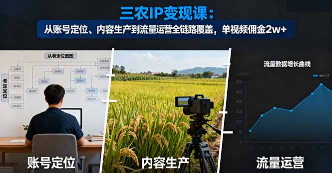 (16229期)三农IP变现课:从账号定位、内容生产到流量运营全链路覆盖,单视频佣金2w+-网赚副业网