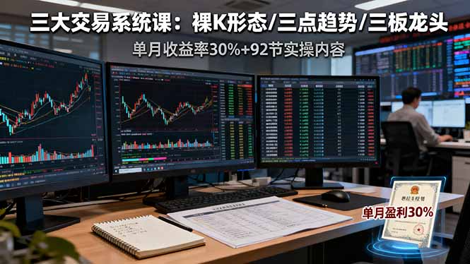 （16269期）三大交易系统课：裸K形态/三点趋势/三板体系，单月收益率30%+92节实操内容-网赚副业网
