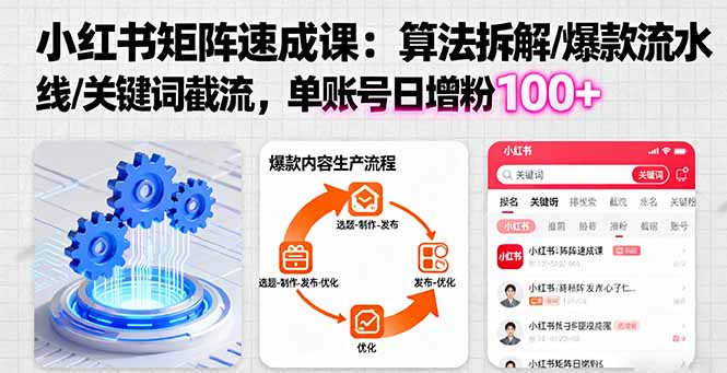 (16231期)小红书矩阵起号速成课:算法拆解/爆款流水线/关键词截流 单账号日增粉100+-网赚副业网