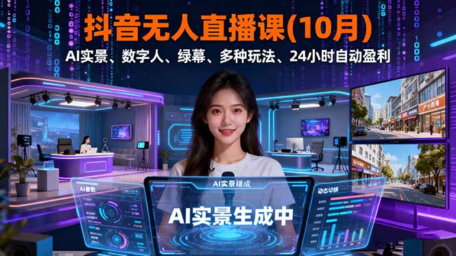(16355期)抖音无人直播课(10月),AI实景、数字人、绿幕、多种玩法、24小时自动盈利-网赚副业网