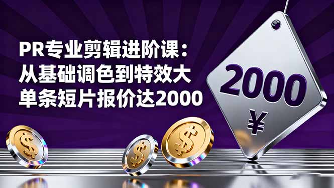 (16381期)PR专业剪辑进阶课:从基础调色到特效大片的进阶技能,单条短片报价达2000-网赚副业网