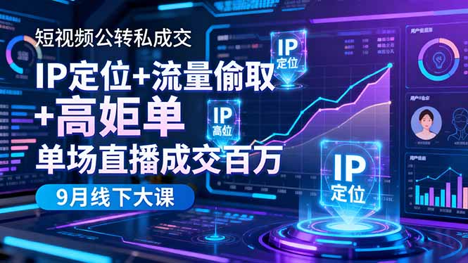 (16407期)短视频公转私成交9月线下大课,IP定位+流量偷取+高客单,单场直播成交百万-网赚副业网