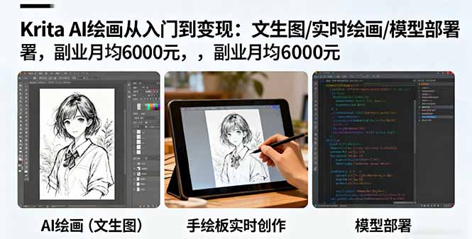 (16222期)Krita AI绘画从入门到变现:文生图/实时绘画/模型部署,副业月均6000元-网赚副业网