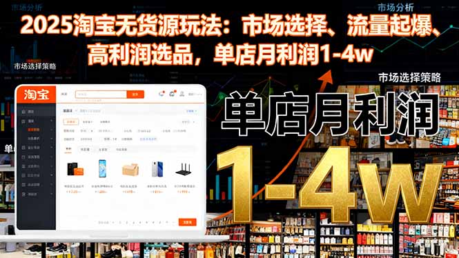 (16445期)2025淘宝无货源玩法:市场选择、流量起爆、高利润选品,单店月利润1-4w-网赚副业网